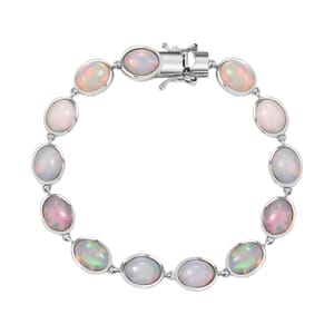 Premium Ethiopian Welo Opal 15.50 ctw Dolphin Bracelet in Rhodium Over Sterling Silver (7.25 In)