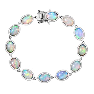 Premium Ethiopian Welo Opal 14.40 ctw Turtle Bracelet in Rhodium Over Sterling Silver (6.50 In)