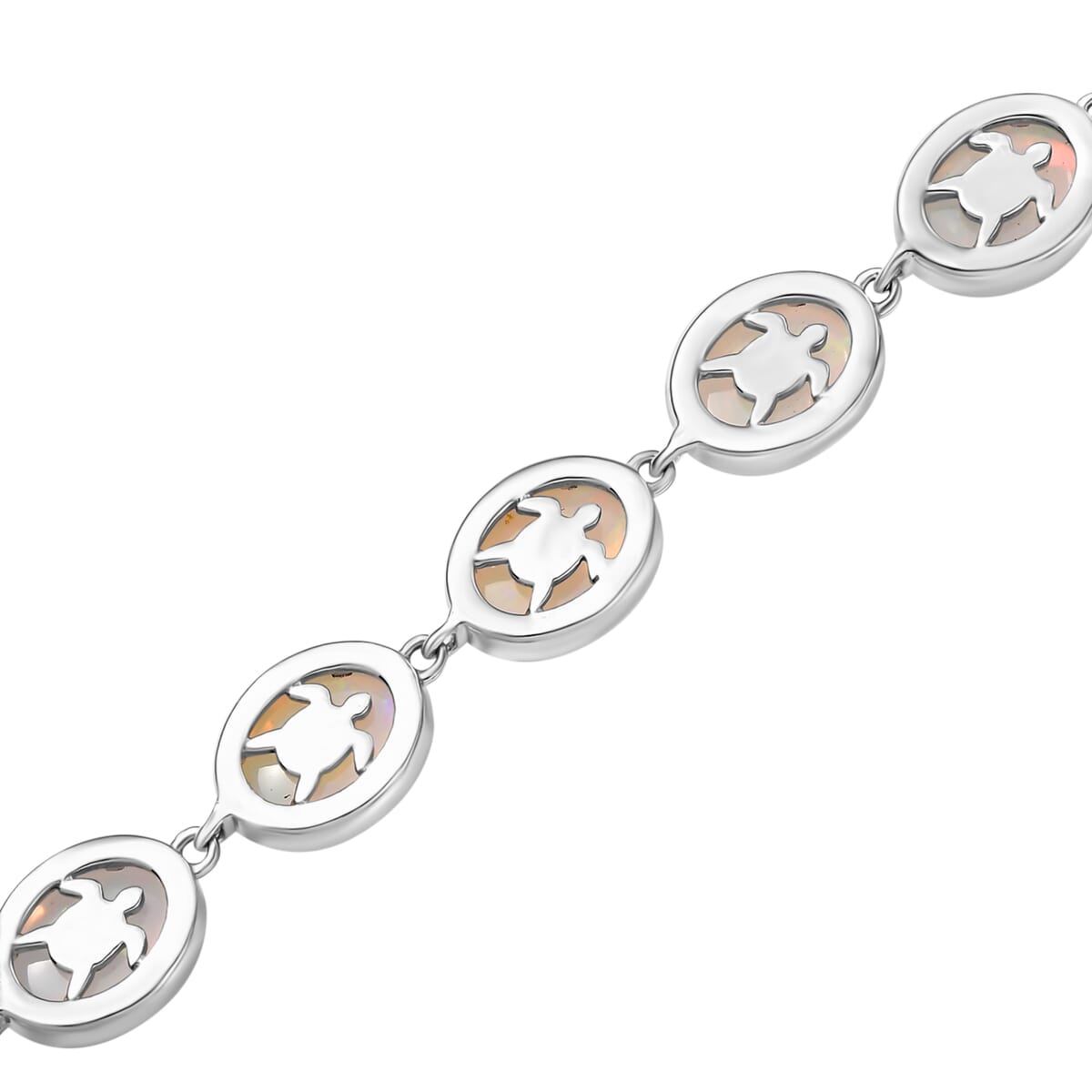 Premium Ethiopian Welo Opal 18.00 ctw Turtle Bracelet in Rhodium Over Sterling Silver (8.00 In) image number 3
