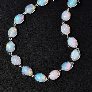 D'Joy Premium Ethiopian Welo Opal 16.65 ctw Dolphin Bracelet in Rhodium Over Sterling Silv (8.00 In) 