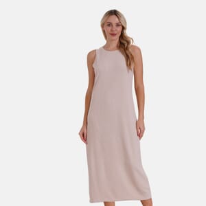 Beige Rib Knit Sleeveless Maxi Dress - One Size Fits Most