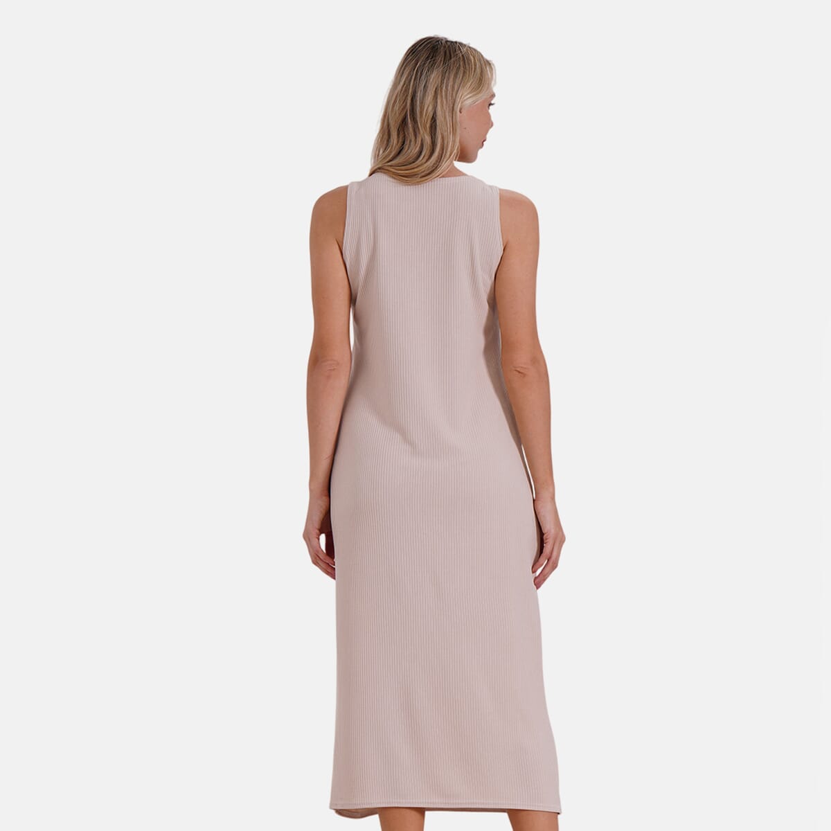 Beige Rib Knit Sleeveless Maxi Dress - One Size Fits Most image number 1