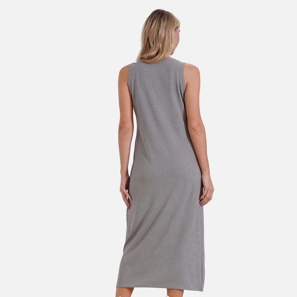 Gray Rib Knit Sleeveless Maxi Dress - One Size Fits Most image number 1