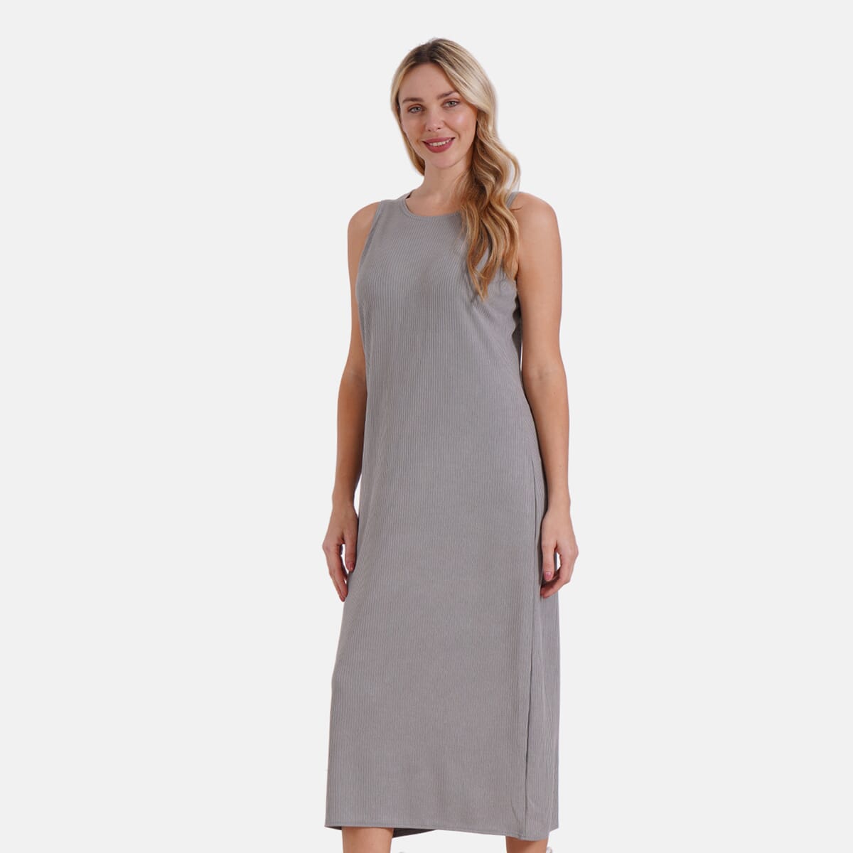 Gray Rib Knit Sleeveless Maxi Dress - One Size Fits Most image number 2
