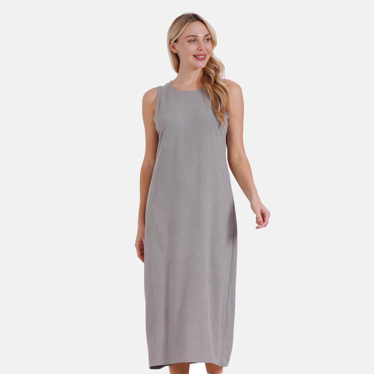 Gray Rib Knit Sleeveless Maxi Dress - One Size Fits Most image number 3