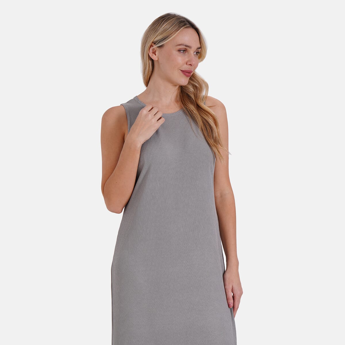 Gray Rib Knit Sleeveless Maxi Dress - One Size Fits Most image number 4