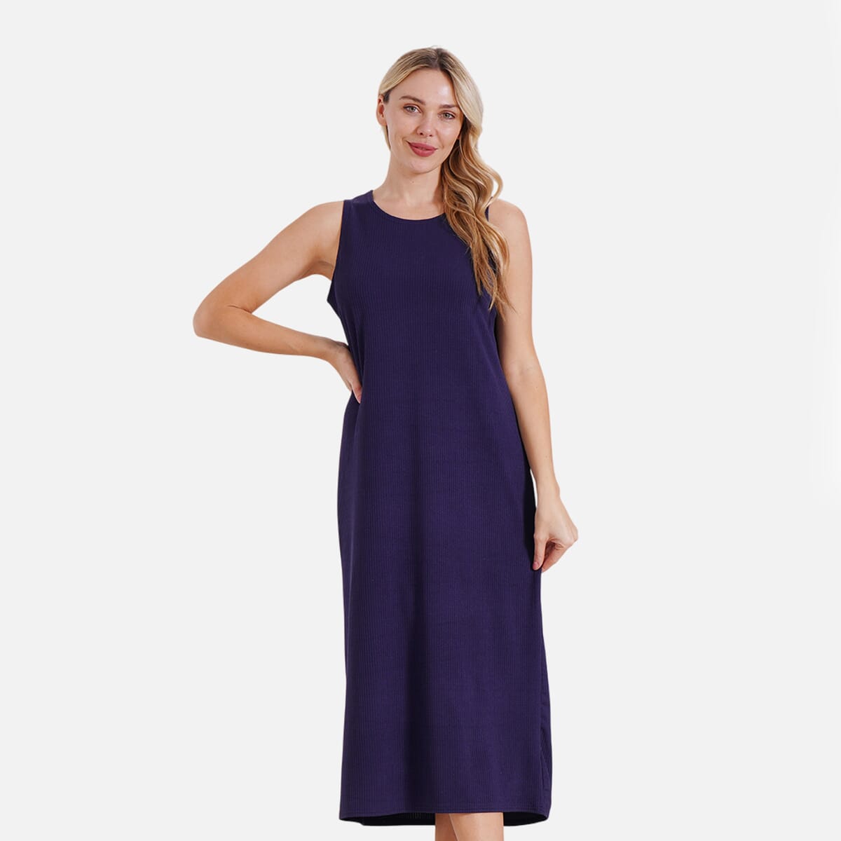 Navy Rib Knit Sleeveless Maxi Dress - One Size Fits Most image number 1