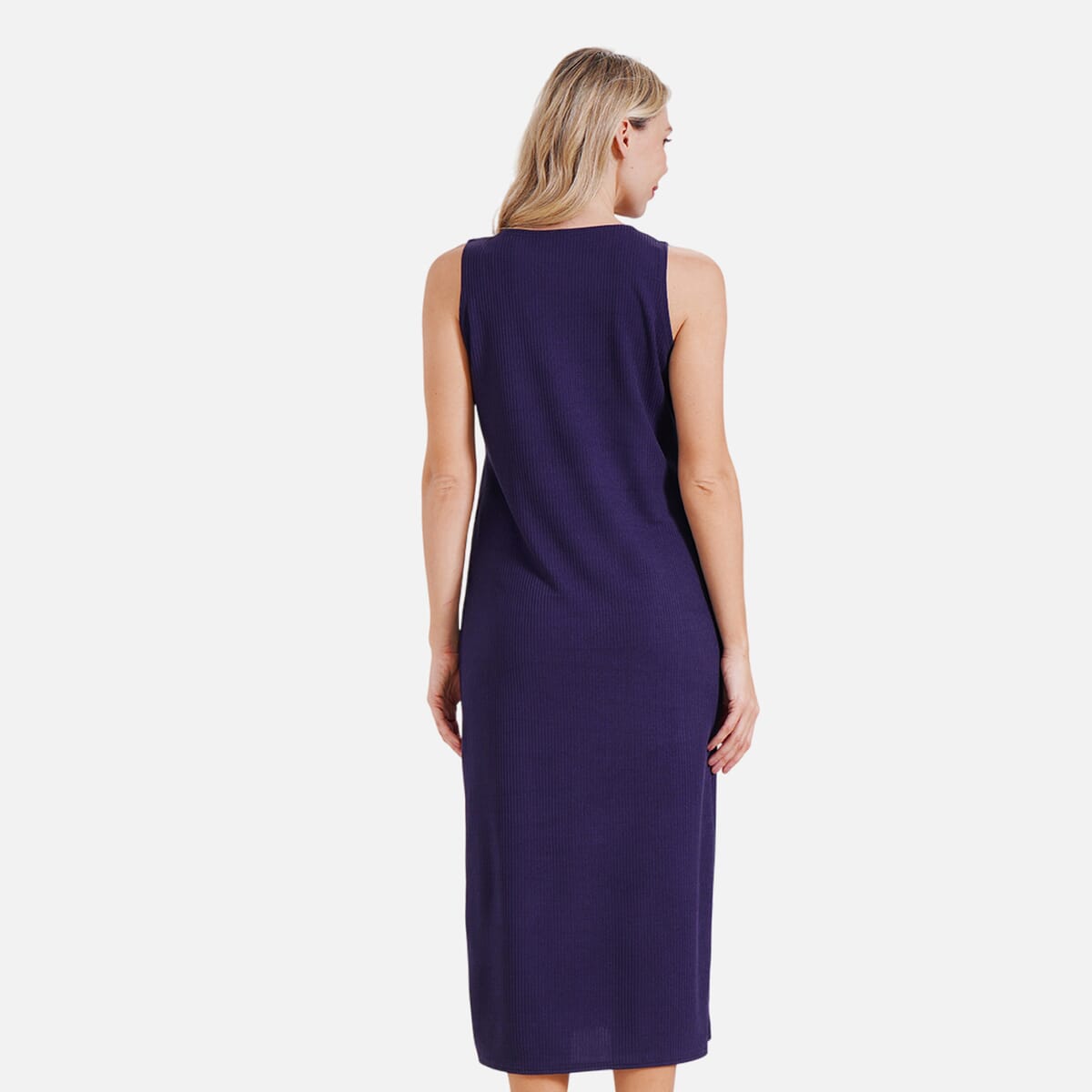 Navy Rib Knit Sleeveless Maxi Dress - One Size Fits Most image number 3