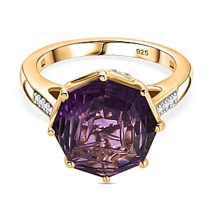 African Amethyst and White Zircon 6.81 ctw Ring in Vermeil Yellow Gold Over Sterling Silver (Size 9)