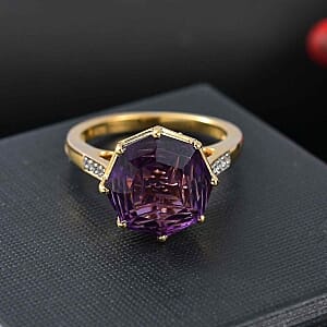 African Amethyst and White Zircon 6.81 ctw Ring in Vermeil Yellow Gold Over Sterling Silver (Size 9)