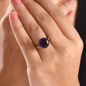 African Amethyst and White Zircon 6.81 ctw Ring in Vermeil Yellow Gold Over Sterling Silver (Size 9)