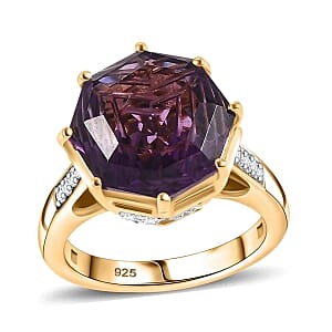 African Amethyst and White Zircon 6.81 ctw Ring in Vermeil Yellow Gold Over Sterling Silver (Size 9)