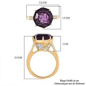 African Amethyst and White Zircon 6.81 ctw Ring in Vermeil Yellow Gold Over Sterling Silver (Size 9)