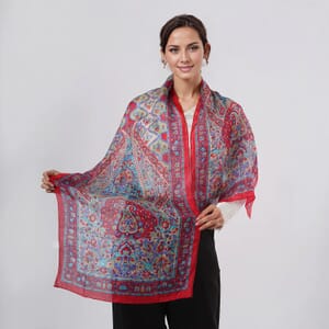 Red 100% Silk Paisley Printed Scarf