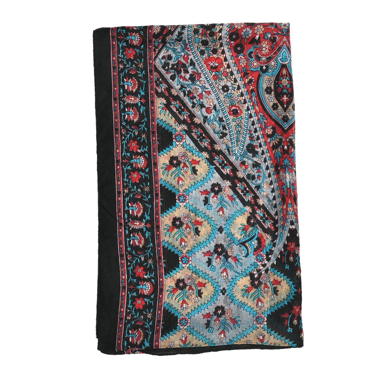 Navy 100% Silk Paisley Printed Scarf image number 4