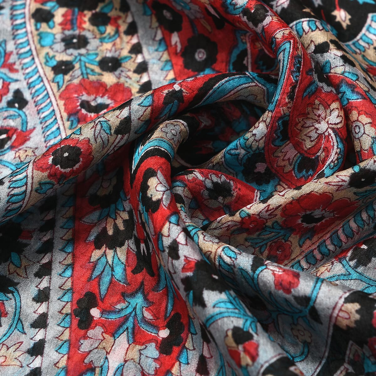 Navy 100% Silk Paisley Printed Scarf image number 5