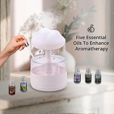 Rain Cloud Humidifier Water Fall with 7 Color Changing LEDS and 5 Pure Essential Oils for Aromatherapy 