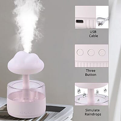 Rain Cloud Humidifier Water Fall with 7 Color Changing LEDS and 5 Pure Essential Oils for Aromatherapy 