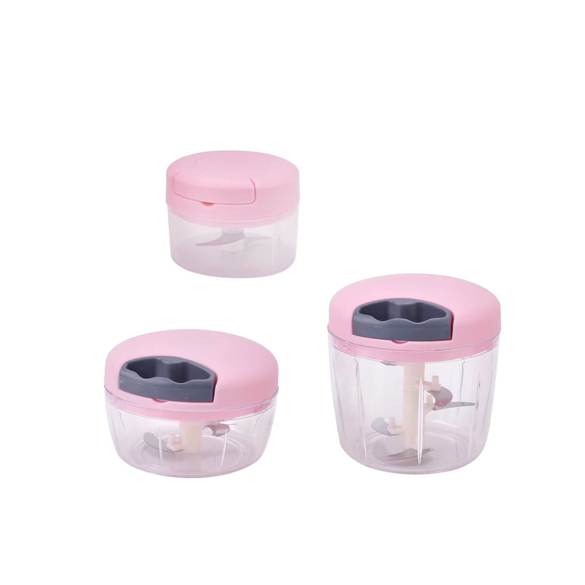 Set of 3 Pink Manual Food Chopper, Vegetable Cutter, Hand Blender Food with Stainless Steel Blade (200, 500, 900ml) image number 0