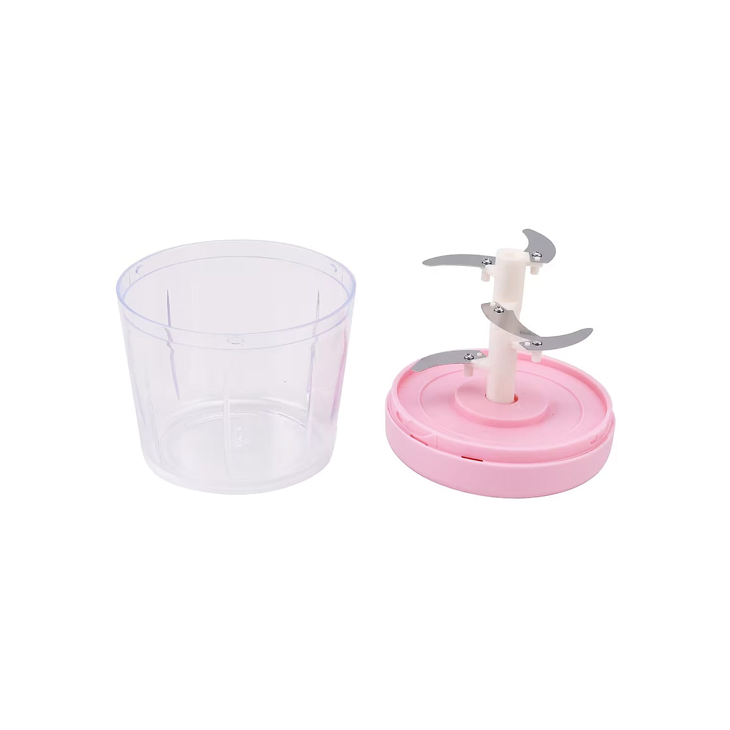 Set of 3 Pink Manual Food Chopper, Vegetable Cutter, Hand Blender Food with Stainless Steel Blade (200, 500, 900ml)