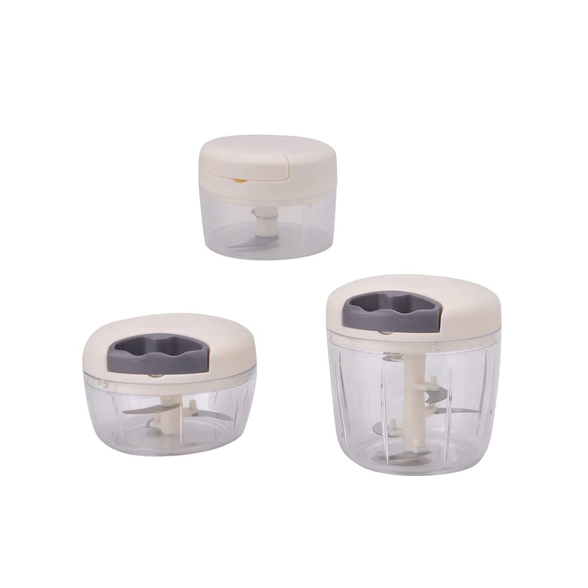 Set of 3 Grey Manual Food Chopper, Vegetable Cutter, Hand Blender Food with Stainless Steel Blade (200, 500, 900ml) image number 0