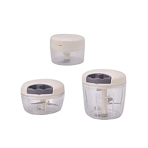 Set of 3 Grey Manual Food Chopper, Vegetable Cutter, Hand Blender Food with Stainless Steel Blade (200, 500, 900ml)