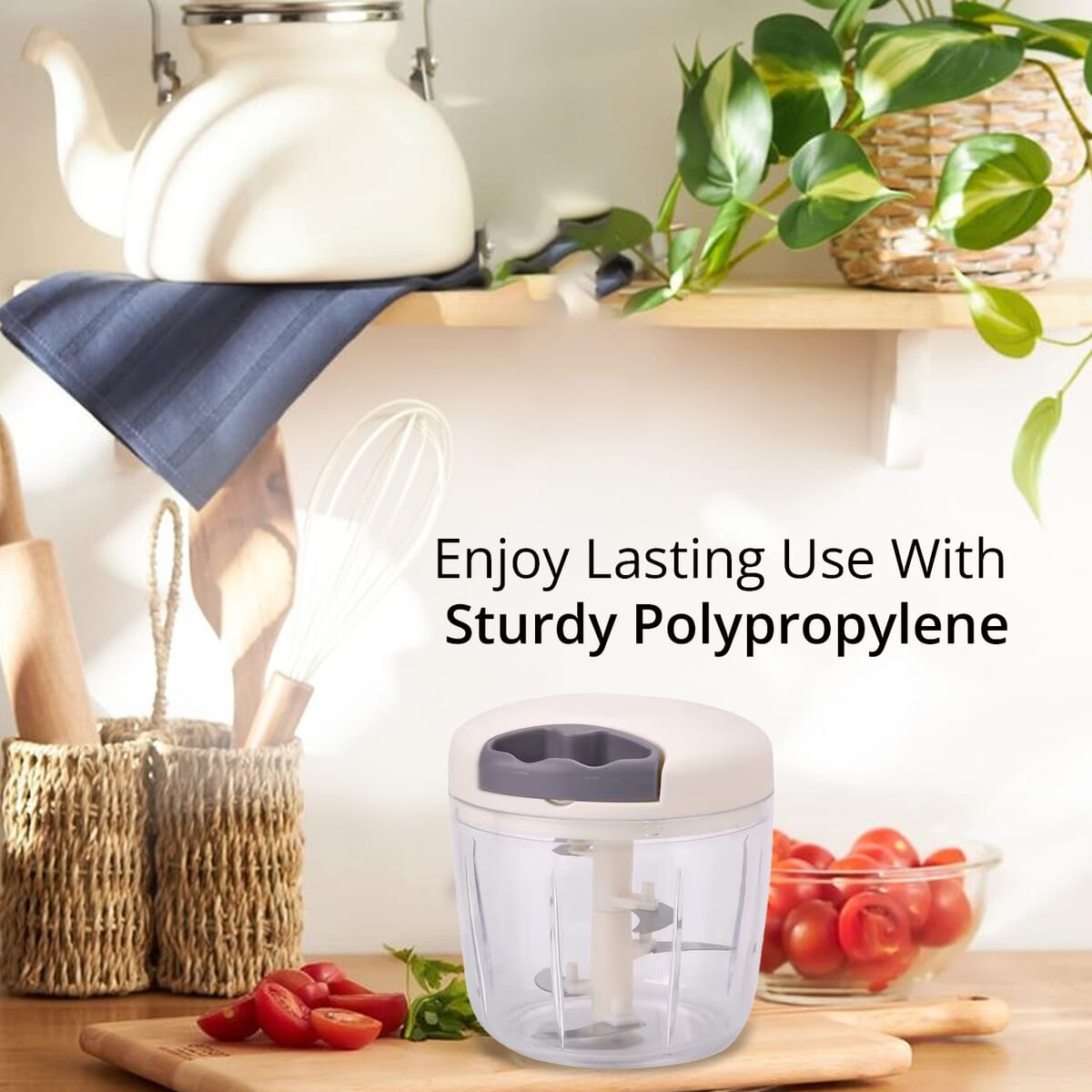 Set of 3 Grey Manual Food Chopper, Vegetable Cutter, Hand Blender Food with Stainless Steel Blade (200, 500, 900ml) image number 2