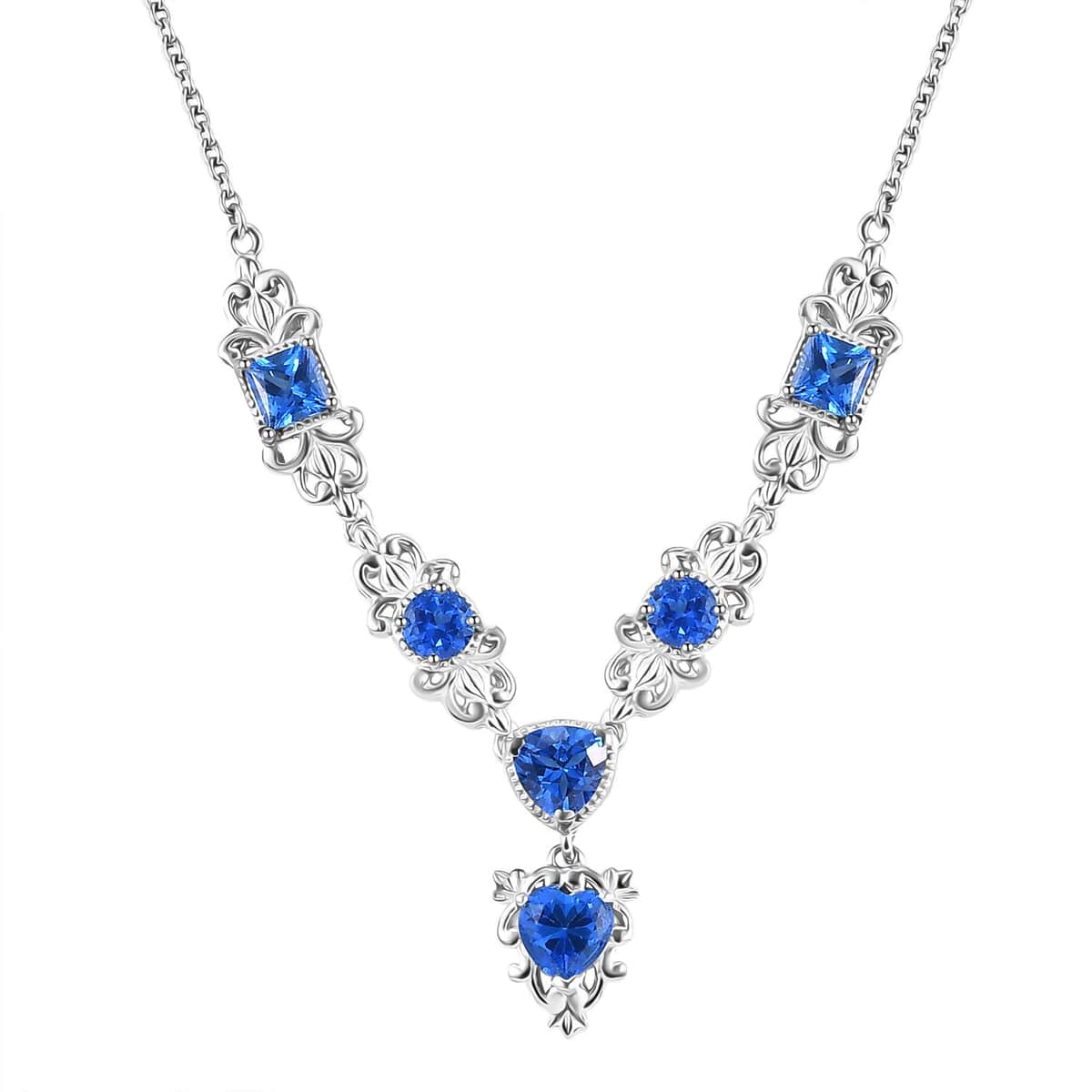 Karis Signity Electric Blue Topaz 4.00 ctw Necklace in Platinum Bond and Stainless Steel 18 Inches image number 0