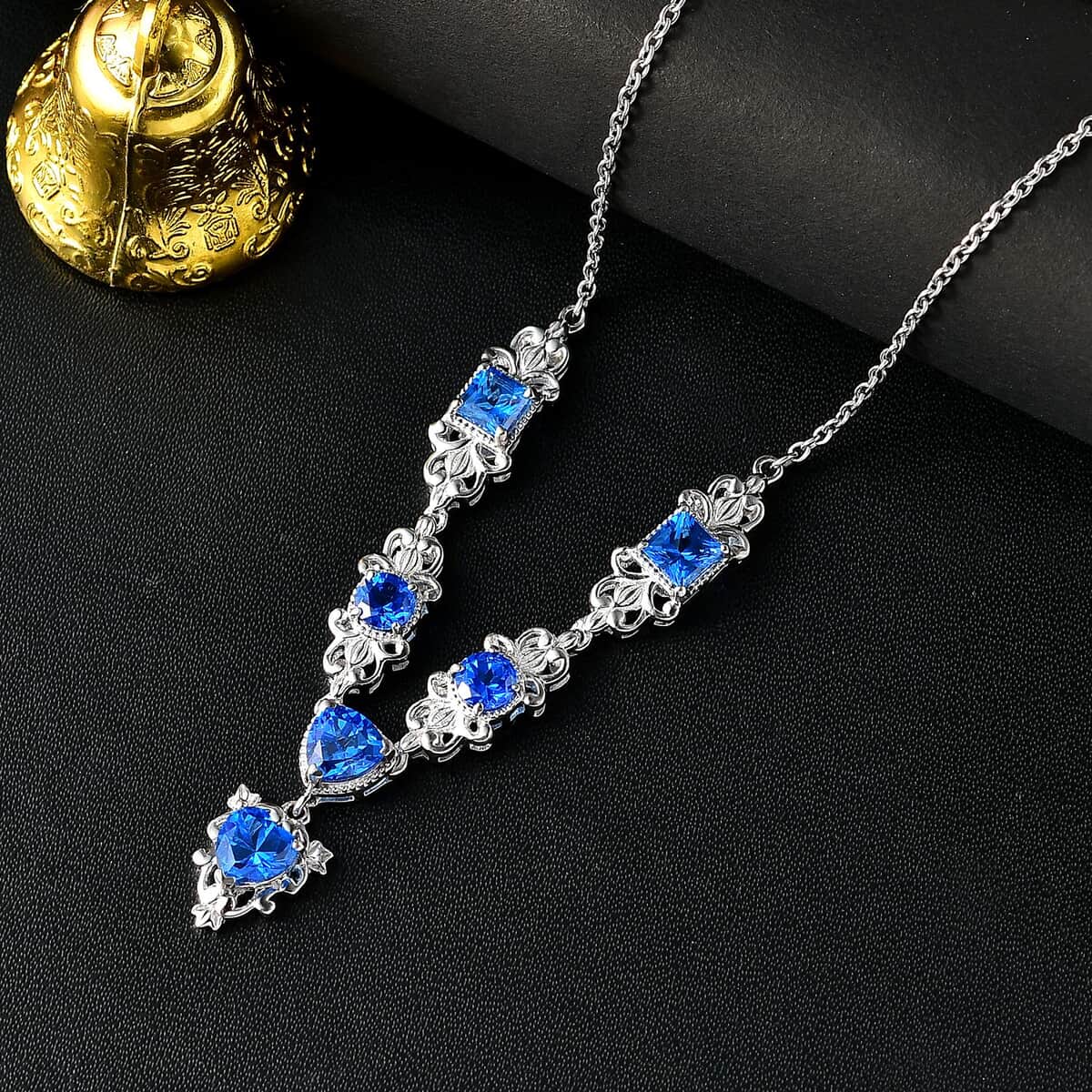 Karis Signity Electric Blue Topaz 4.00 ctw Necklace in Platinum Bond and Stainless Steel 18 Inches image number 1