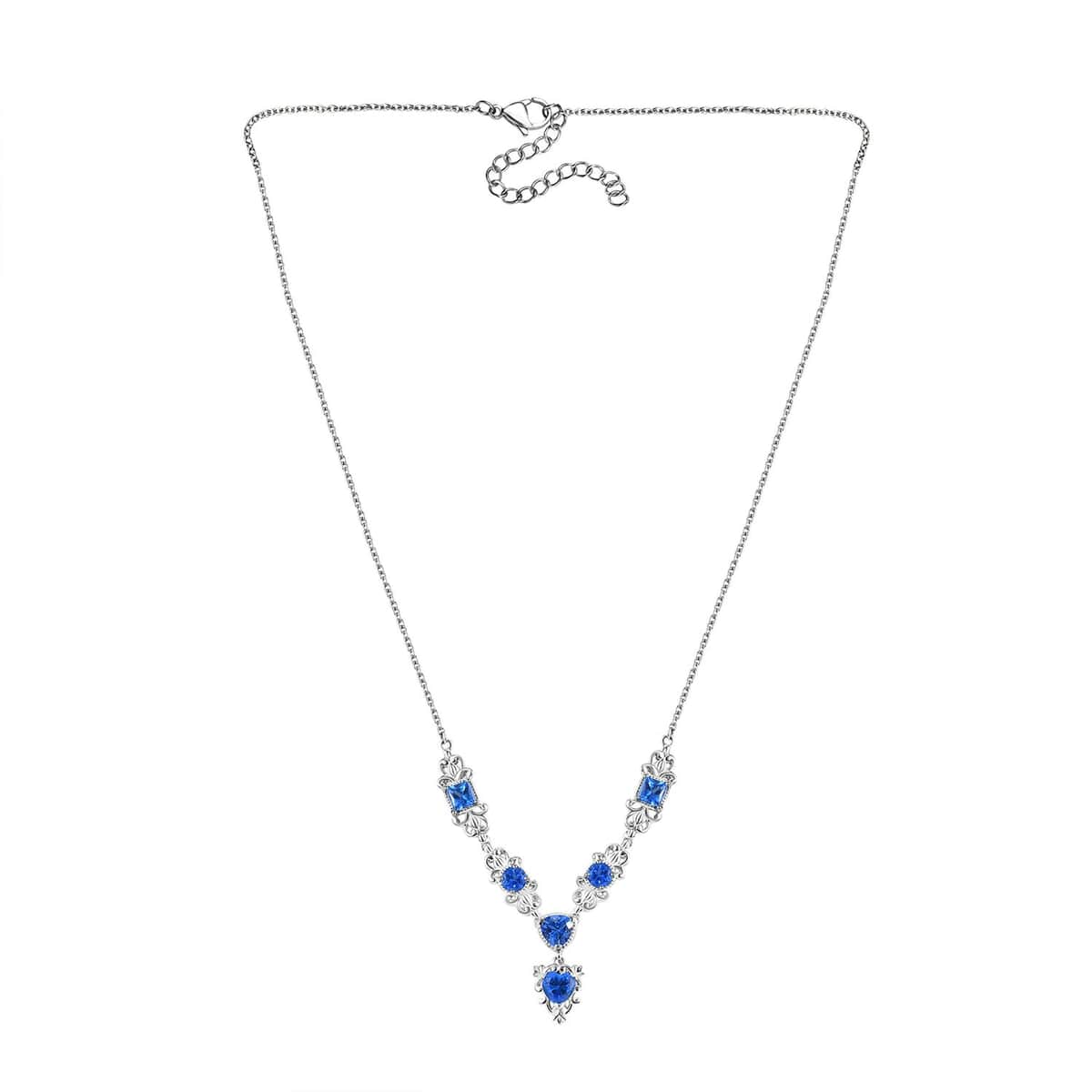 Karis Signity Electric Blue Topaz 4.00 ctw Necklace in Platinum Bond and Stainless Steel 18 Inches image number 3