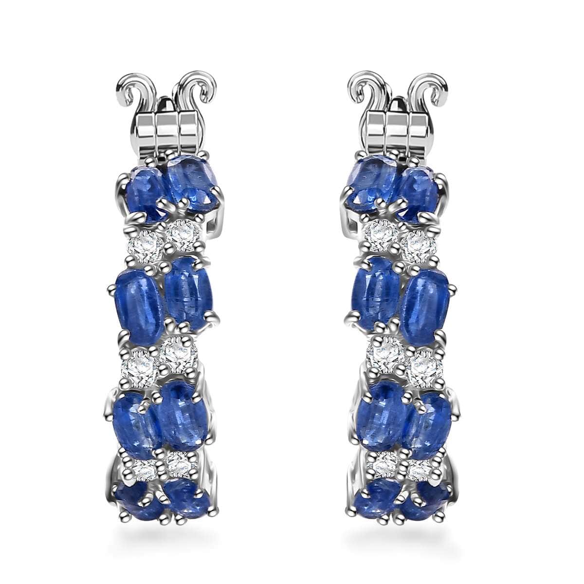 Kashmir Kyanite and White Zircon 7.15 ctw Hoop Earrings in Rhodium Over Sterling Silver image number 0