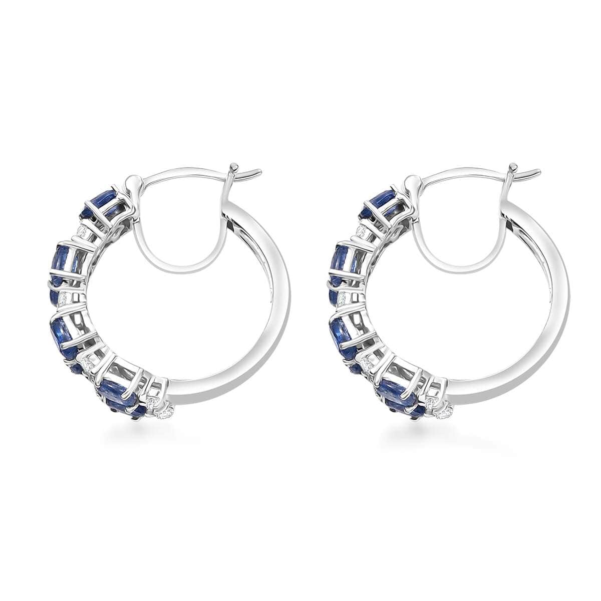 Kashmir Kyanite and White Zircon 7.15 ctw Hoop Earrings in Rhodium Over Sterling Silver image number 3