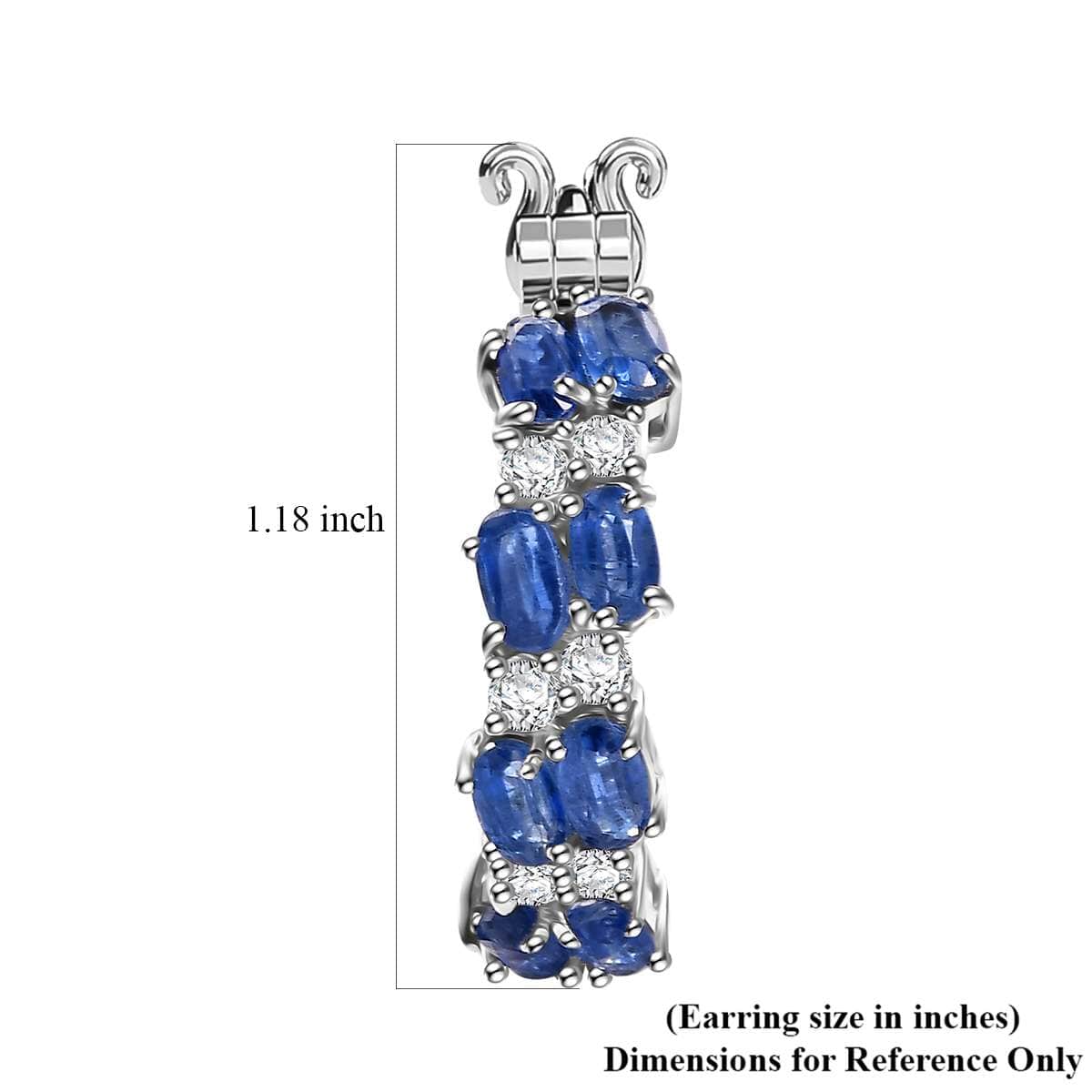 Kashmir Kyanite and White Zircon 7.15 ctw Hoop Earrings in Rhodium Over Sterling Silver image number 4