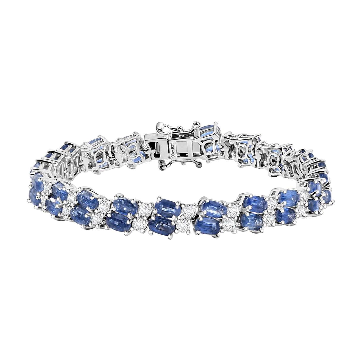 Kashmir Kyanite, White Zircon Bracelet in Rhodium Over Sterling Silver (6.50 In) 15.50 ctw image number 0