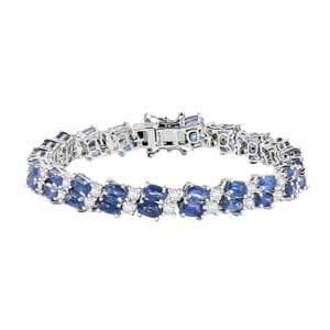 Kashmir Kyanite and White Zircon 15.50 ctw Bracelet in Rhodium Over Sterling Silver (6.50 In)
