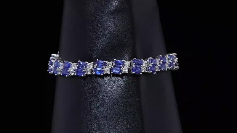 Kashmir Kyanite, White Zircon Bracelet in Rhodium Over Sterling Silver (6.50 In) 15.50 ctw