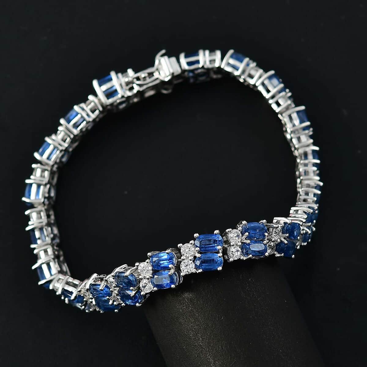 Kashmir Kyanite, White Zircon Bracelet in Rhodium Over Sterling Silver (6.50 In) 15.50 ctw image number 1