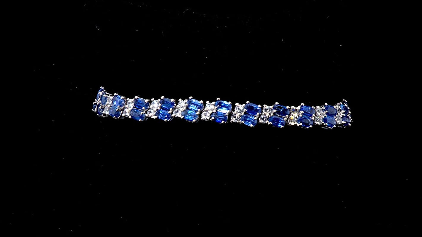 Kashmir Kyanite, White Zircon Bracelet in Rhodium Over Sterling Silver (6.50 In) 15.50 ctw