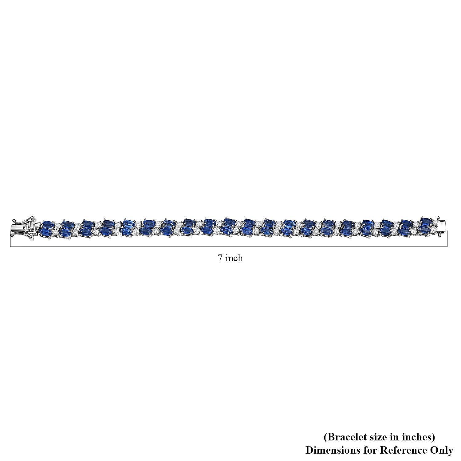 Kashmir Kyanite and White Zircon 15.50 ctw Bracelet in Rhodium Over Sterling Silver (6.50 In)
