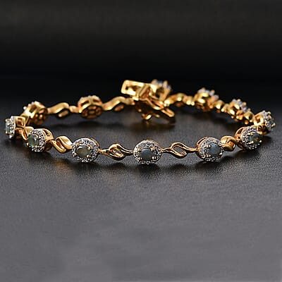 Narsipatnam Alexandrite and White Zircon 2.90 ctw Twilight Harmony Bracelet in 18K Vermeil Yellow Gold Over Sterling Silver (7.25 In)