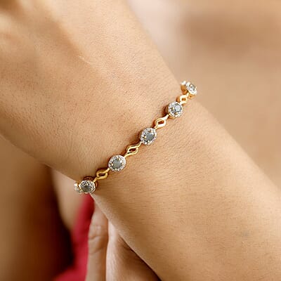 Narsipatnam Alexandrite and White Zircon 2.90 ctw Twilight Harmony Bracelet in 18K Vermeil Yellow Gold Over Sterling Silver (7.25 In)
