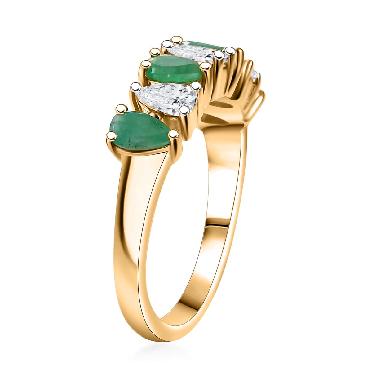 Kagem Zambian Emerald and Moissanite 1.35 ctw Eternity Ring in 18K Vermeil Yellow Gold Over Sterling Silver (Size 10.0) image number 3