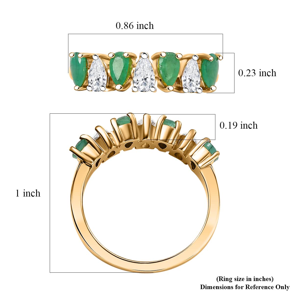 Kagem Zambian Emerald and Moissanite 1.35 ctw Eternity Ring in 18K Vermeil Yellow Gold Over Sterling Silver (Size 10.0) image number 5