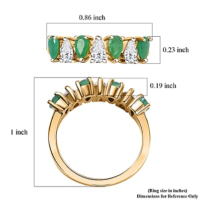Kagem Zambian Emerald and Moissanite 1.35 ctw Eternity Ring in 18K Vermeil Yellow Gold Over Sterling Silver (Size 10.0)