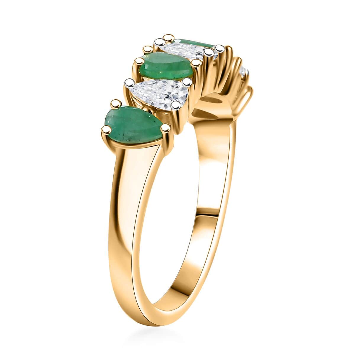 Kagem Zambian Emerald and Moissanite 1.35 ctw Eternity Ring in 18K Vermeil Yellow Gold Over Sterling Silver (Size 7.0) image number 3