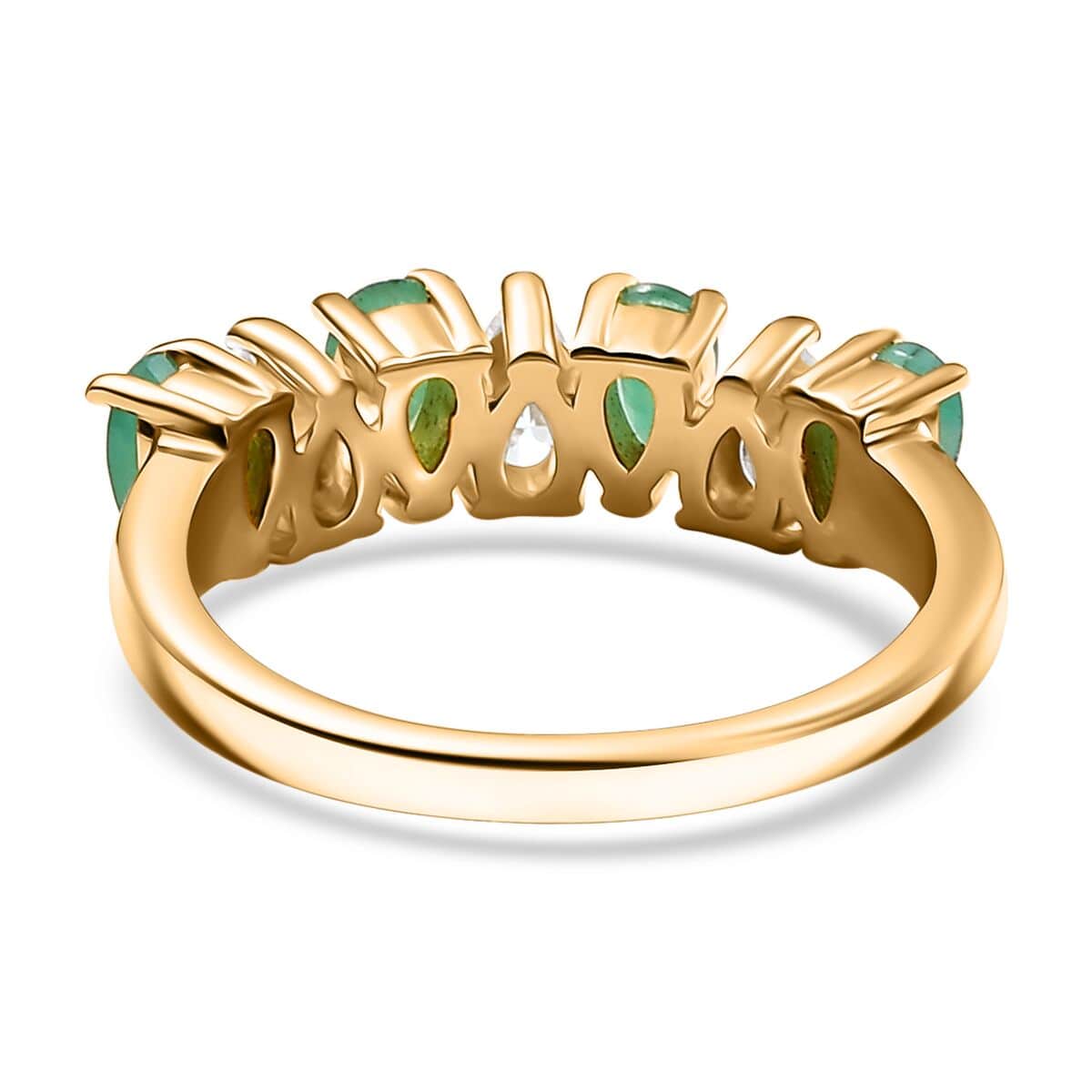 Kagem Zambian Emerald and Moissanite 1.35 ctw Eternity Ring in 18K Vermeil Yellow Gold Over Sterling Silver (Size 7.0) image number 4