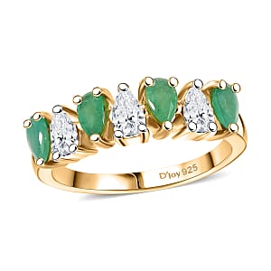 Kagem Zambian Emerald and Moissanite 1.35 ctw Eternity Ring in 18K Vermeil Yellow Gold Over Sterling Silver (Size 9.0)