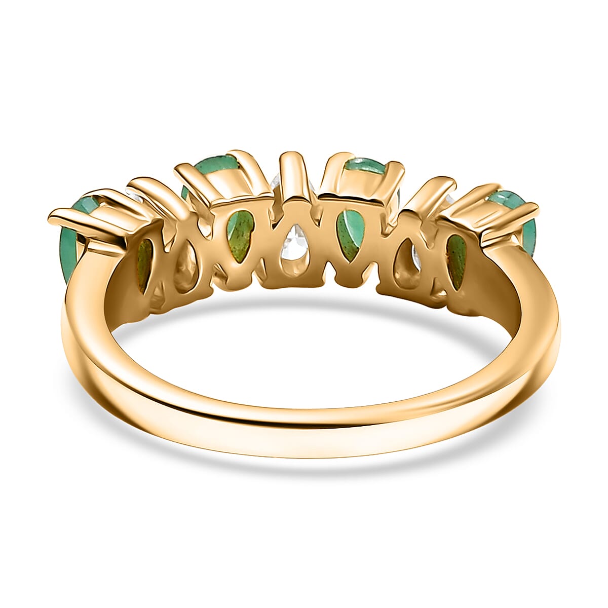 Kagem Zambian Emerald and Moissanite 1.35 ctw Eternity Ring in 18K Vermeil Yellow Gold Over Sterling Silver (Size 9.0) image number 4