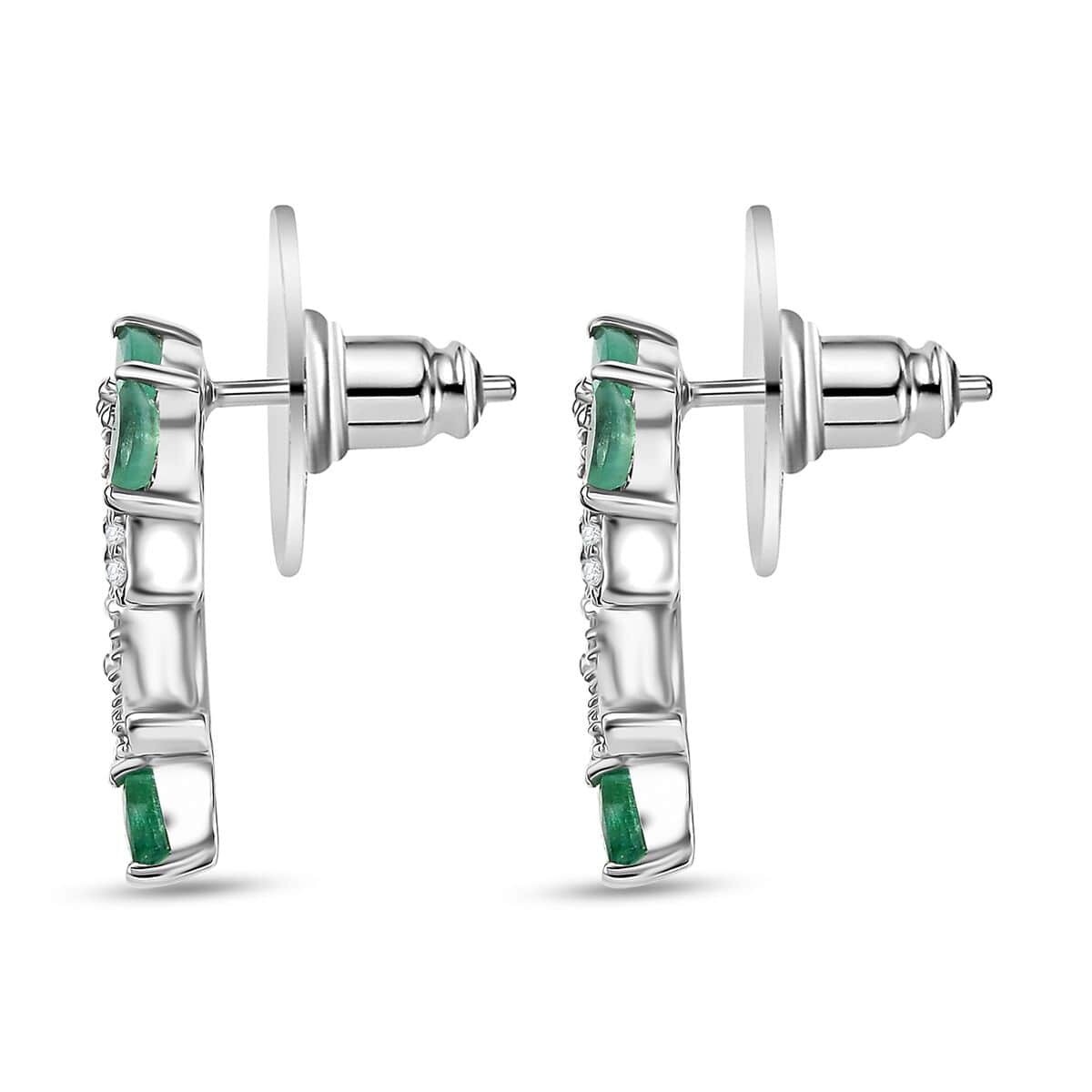 Kagem Zambian Emerald and White Zircon 2.25 ctw Climber Earrings in Rhodium Over Sterling Silver image number 3