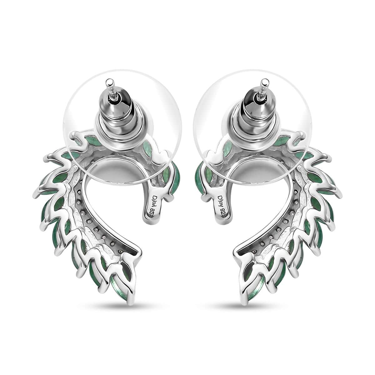 Kagem Zambian Emerald and White Zircon 2.25 ctw Climber Earrings in Rhodium Over Sterling Silver image number 4